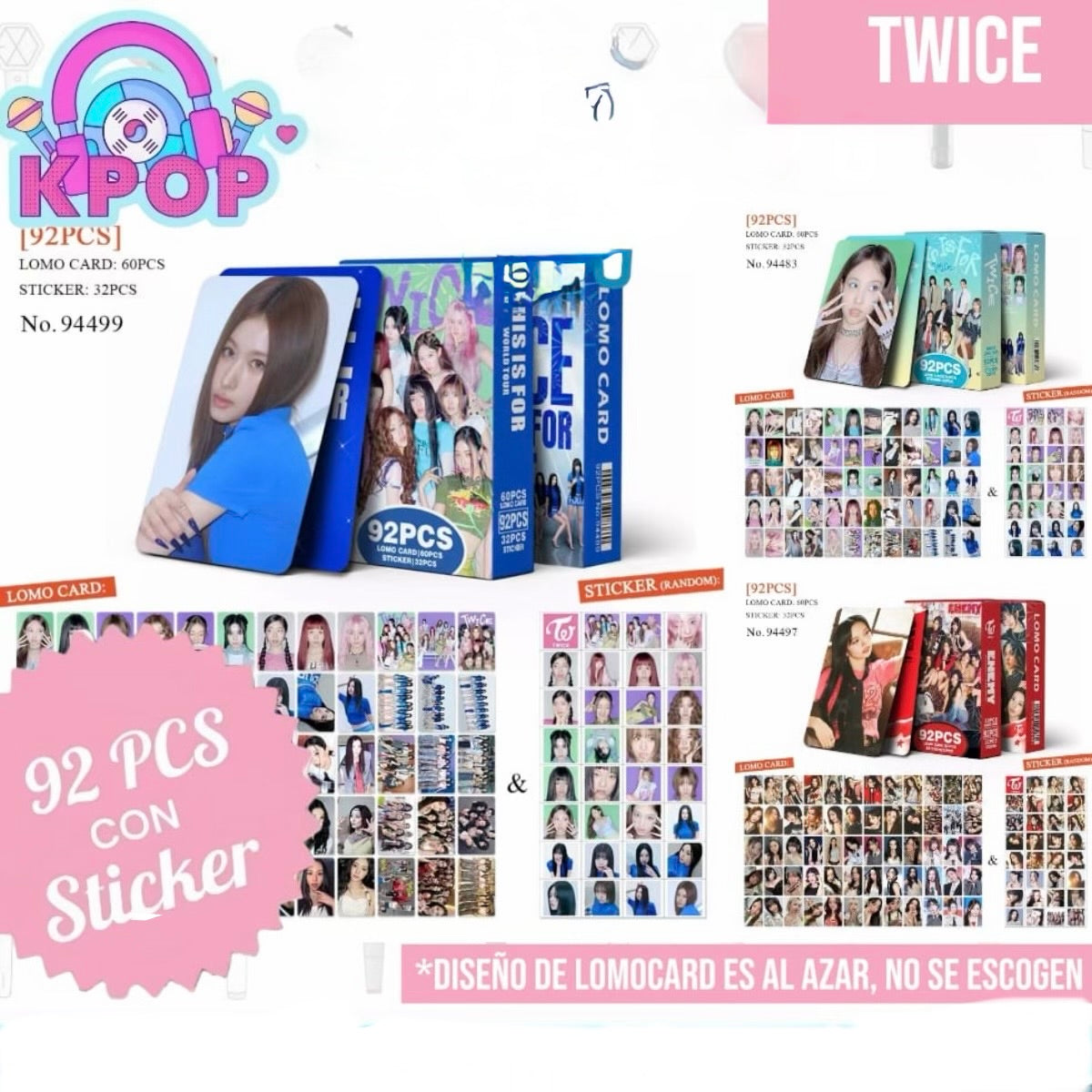 Set 92 PCS “Twice”. 60 Photocards + 32 Mini Stickers.
