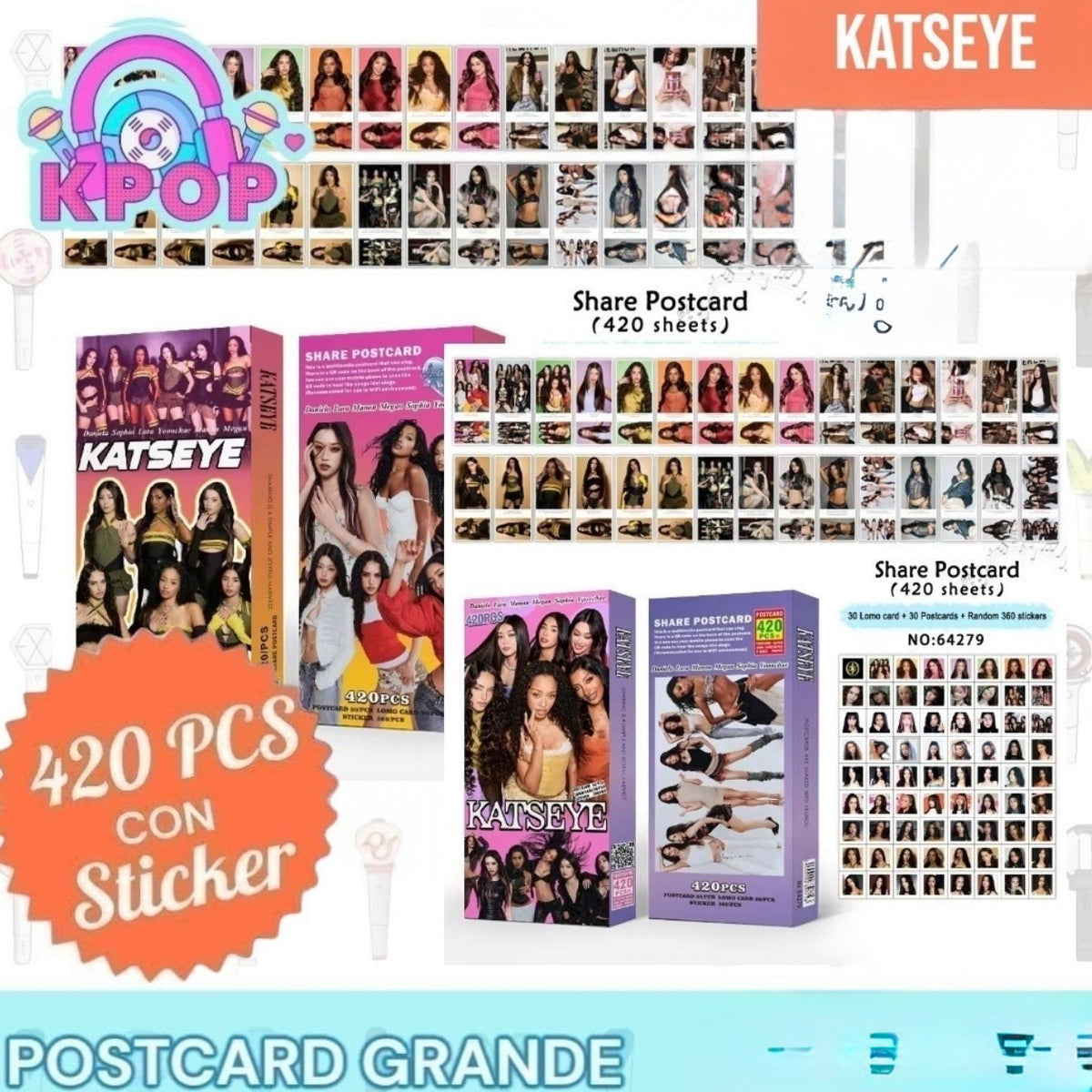 Set 420 PCS “Katseye”. 30 Photocards + 30 LomoCards + 360 Stickers