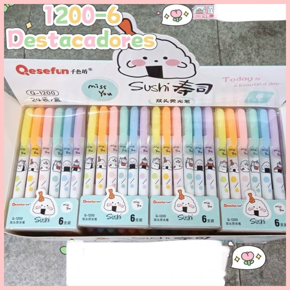 Set 6 Destacadores doble Punta “Sushi”