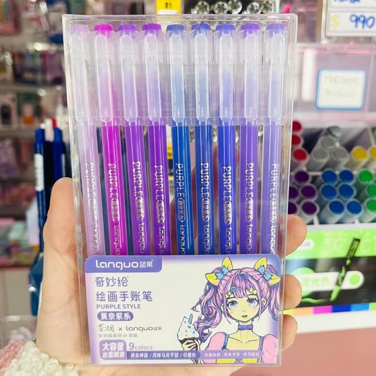 Set 9 lápices Tinta Gel “Tonos Morados”. Estilo Morandi