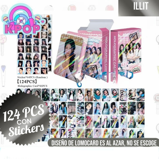 Set 124 PCS “ILLIT”. 64 Photocards + 60 Mini Stickers.
