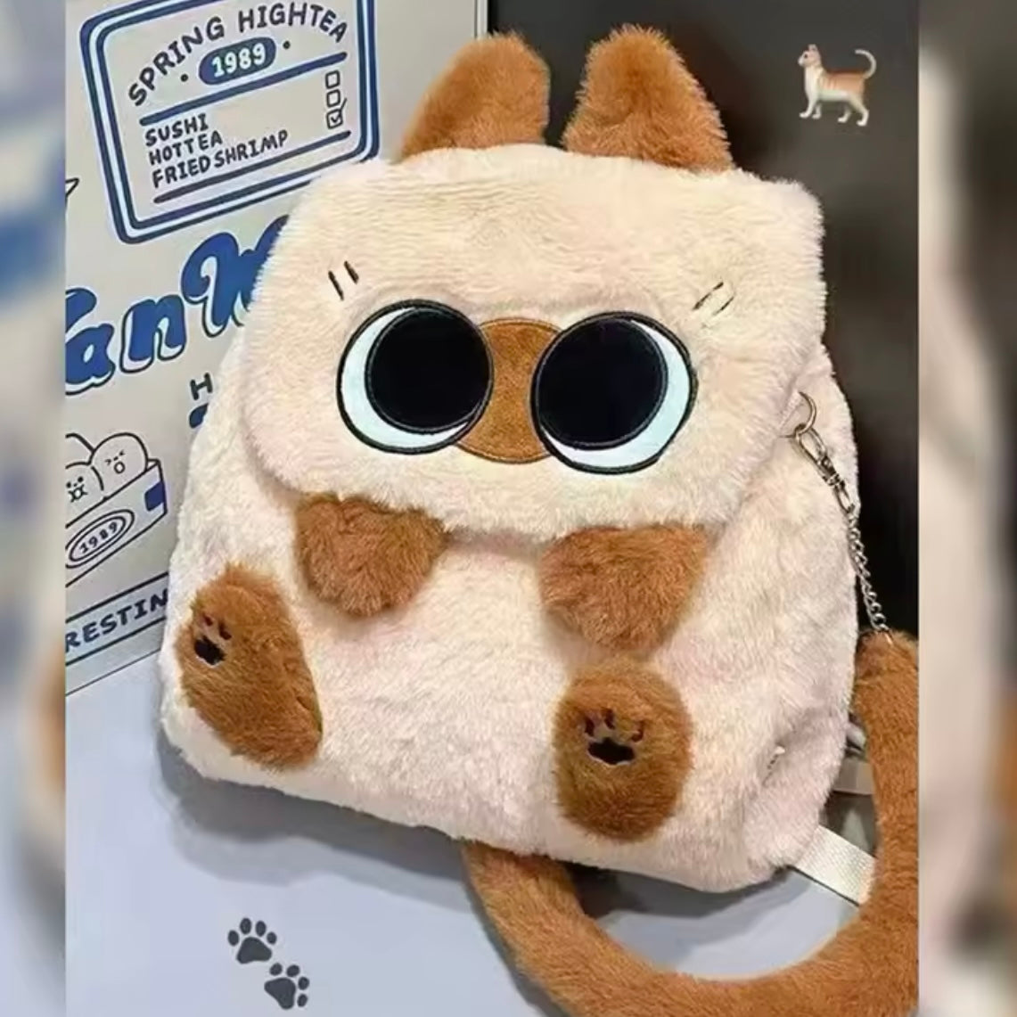 Mochila o Bolso Felpudo “Gatito”. 25x20x10cms