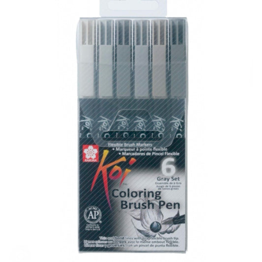 Set 6 Plumones Acuarelables Sakura Koi Brush Tonos Grises
