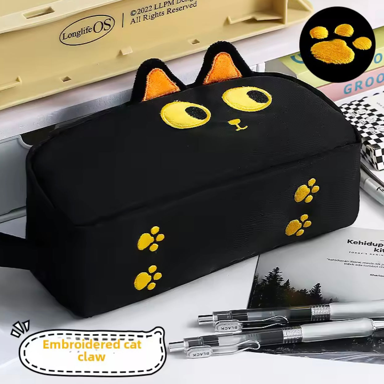 Estuche Multi-Bolsillos “Gatito Negro”. 22x11x9cms