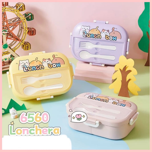 Lunch Box + cubiertos “Gatitos”. 22x15x7cms
