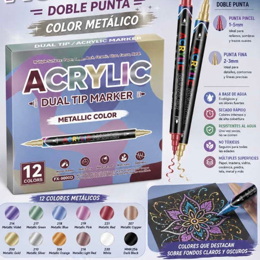 Set 12 Marcadores Acrílicos. Metalizados