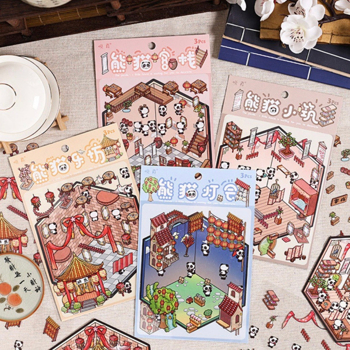 Sticker para armar casitas y Escenarios “Pandas”