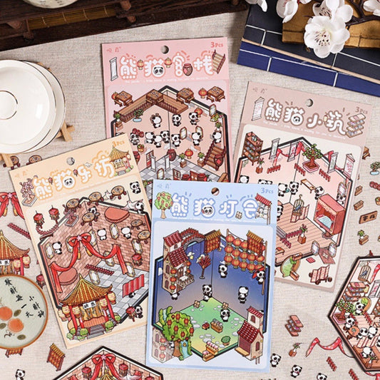 Sticker para armar casitas y Escenarios “Pandas”