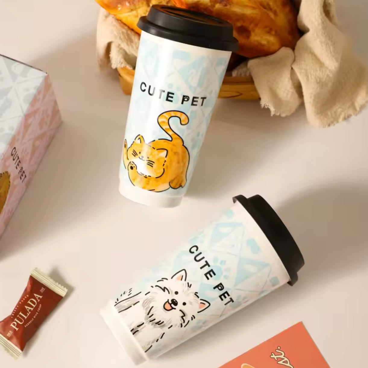Taza Mug “Cute Pet”. 580ml. Taza Cerámica, Tapa Silicona.