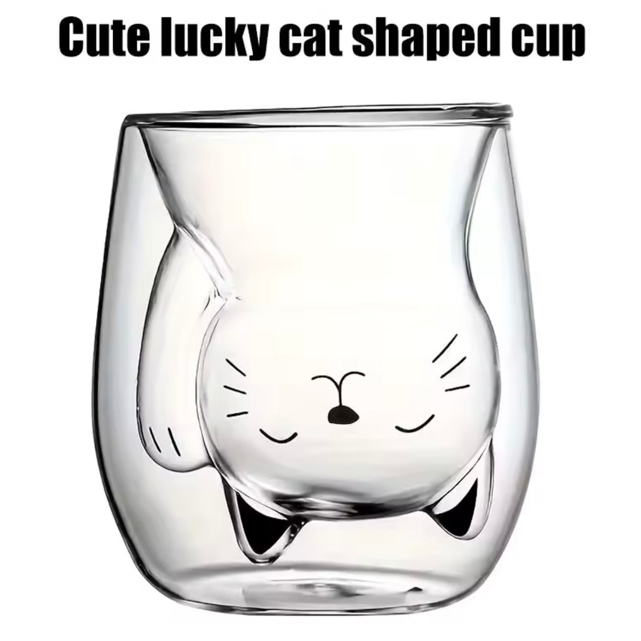 Vaso Doble Vidrio “Gatito”. Resistencia Altas Temperatura, 300ml.