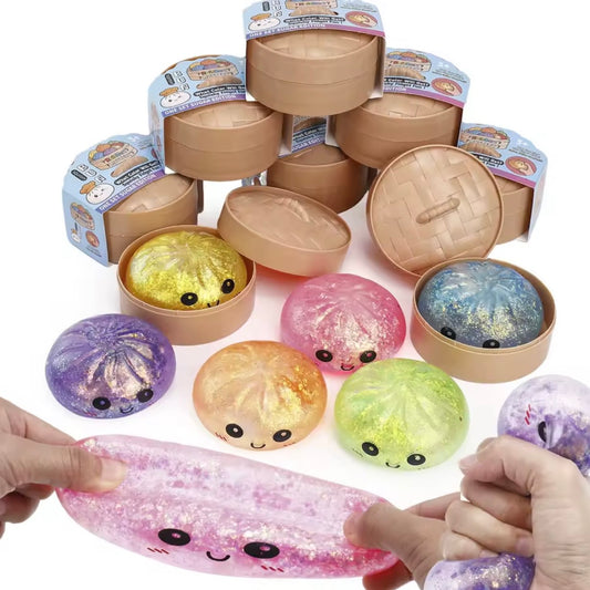 Squishy Dumpling con Carita “Glitter  Estilo Gel Duro”