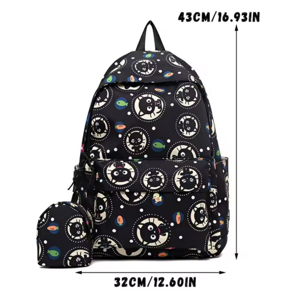 Mochila Impermeable + Monedero “Gatito Negro”. 43x32cms