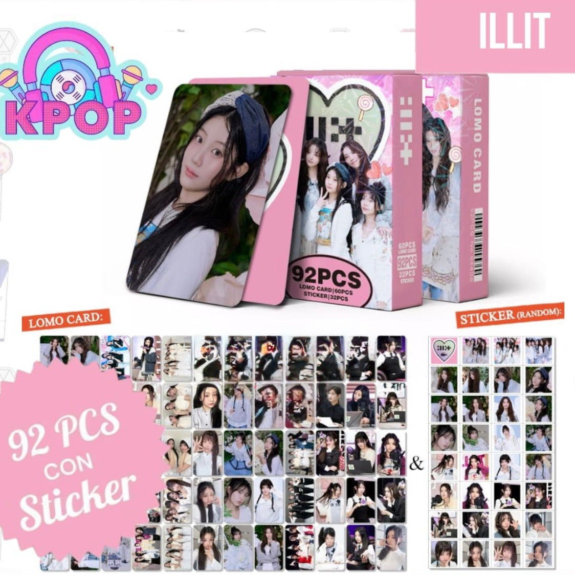 Set 92 PCS “ILLIT”. 60 Photocards + 32 Mini Stickers.