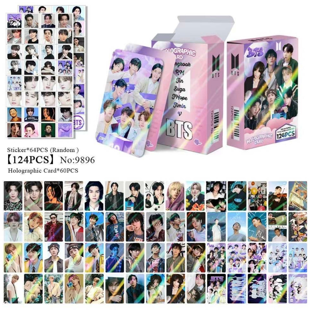 Set 124 PCS “BTS”. 64 Photocards + 60 Mini Stickers.