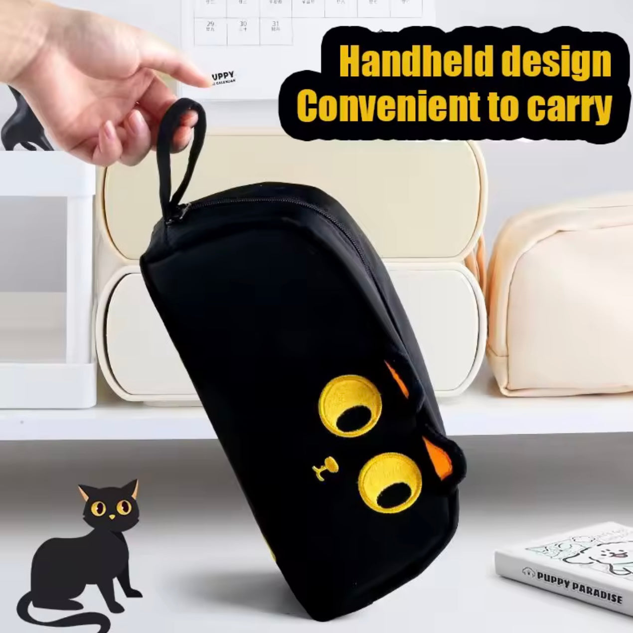 Estuche Multi-Bolsillos “Gatito Negro”. 22x11x9cms
