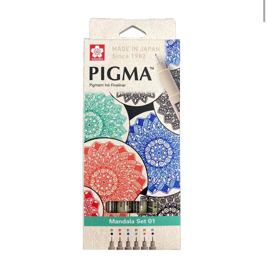 Set 6 Tiralíneas Pigma Micrón 0.1 Mándala 6 Colores. Marca Sakura