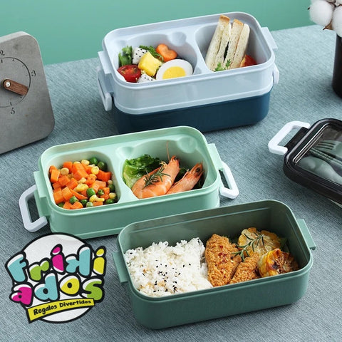 Lunch Box 2 Niveles + Cubiertos. 22x12x11cms