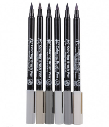 Set 6 Plumones Acuarelables Sakura Koi Brush Tonos Grises