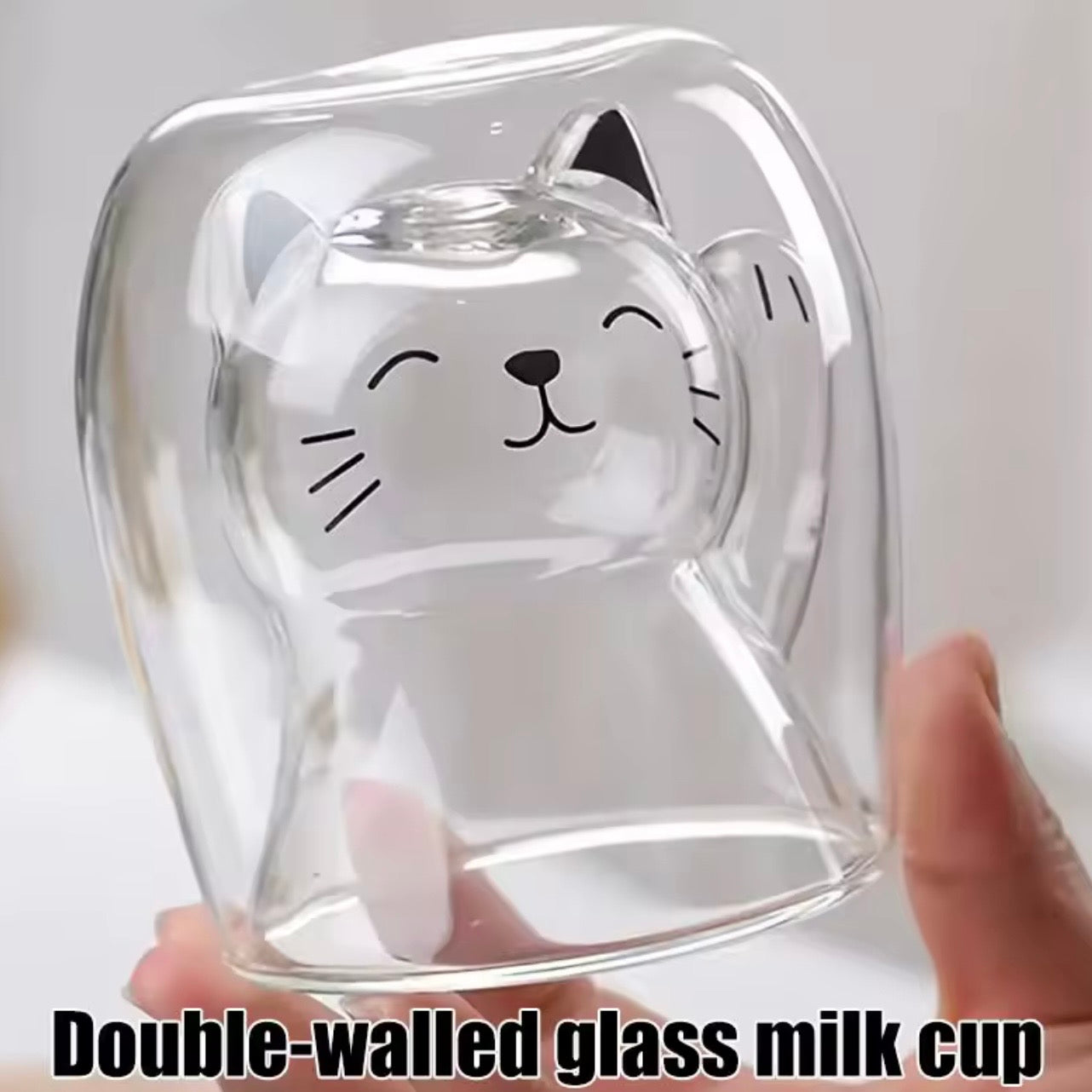 Vaso Doble Vidrio “Gatito”. Resistencia Altas Temperatura, 300ml.