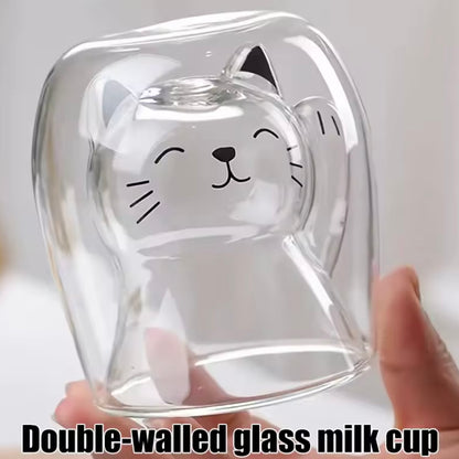 Vaso Doble Vidrio “Gatito”. Resistencia Altas Temperatura, 300ml.
