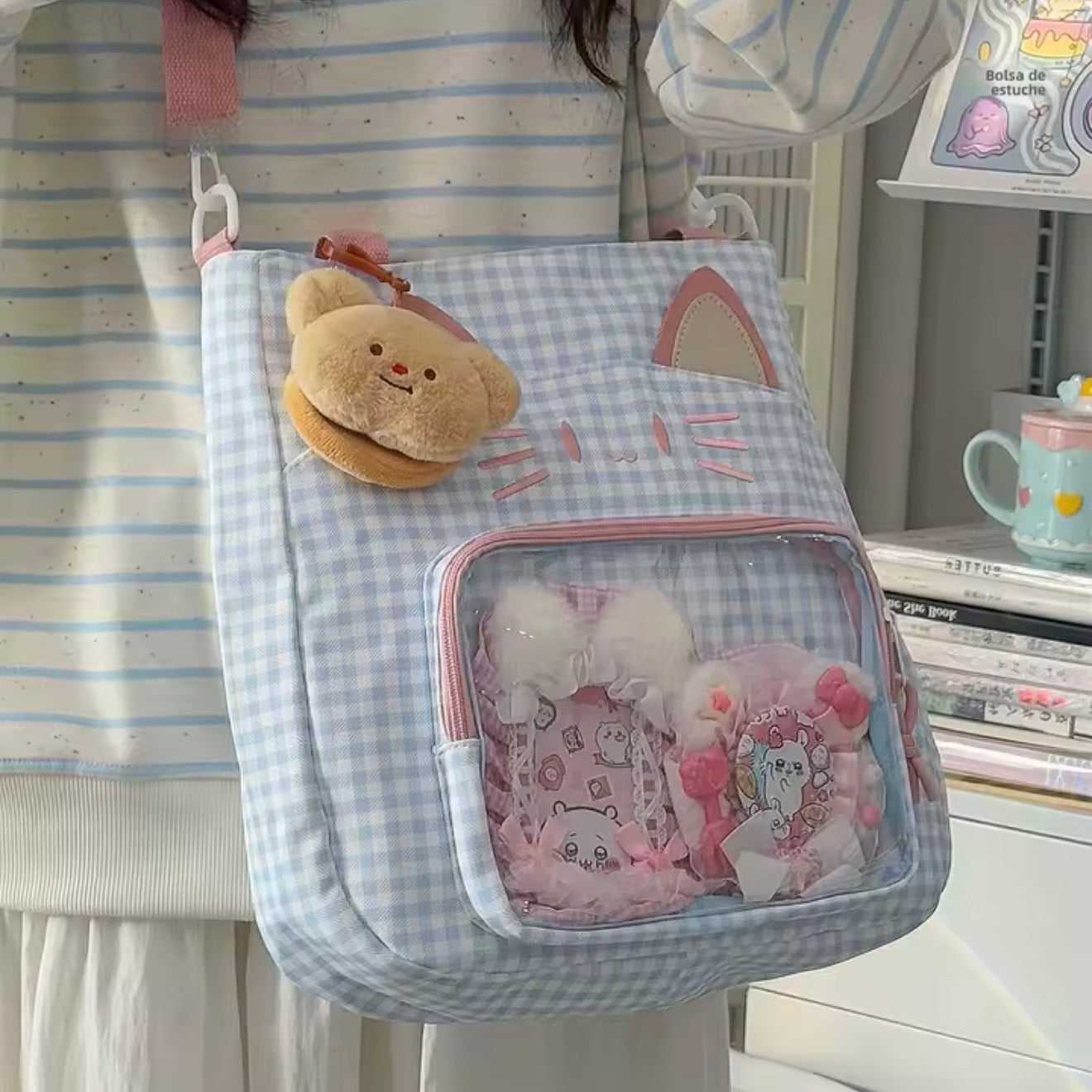 Bolso + 3 Chapitas “Gatito”. 35x34x8cms