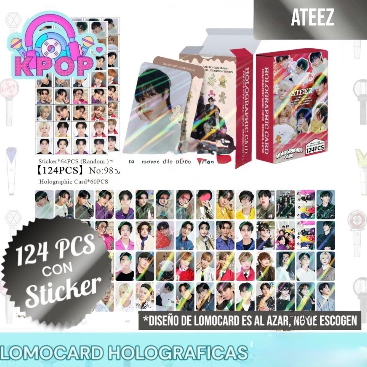 Set 124 PCS “Ateez”. 64 Photocards + 60 Mini Stickers.
