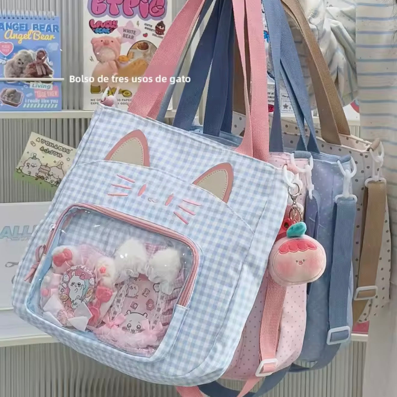 Bolso + 3 Chapitas “Gatito”. 35x34x8cms