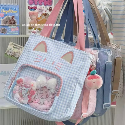 Bolso + 3 Chapitas “Gatito”. 35x34x8cms