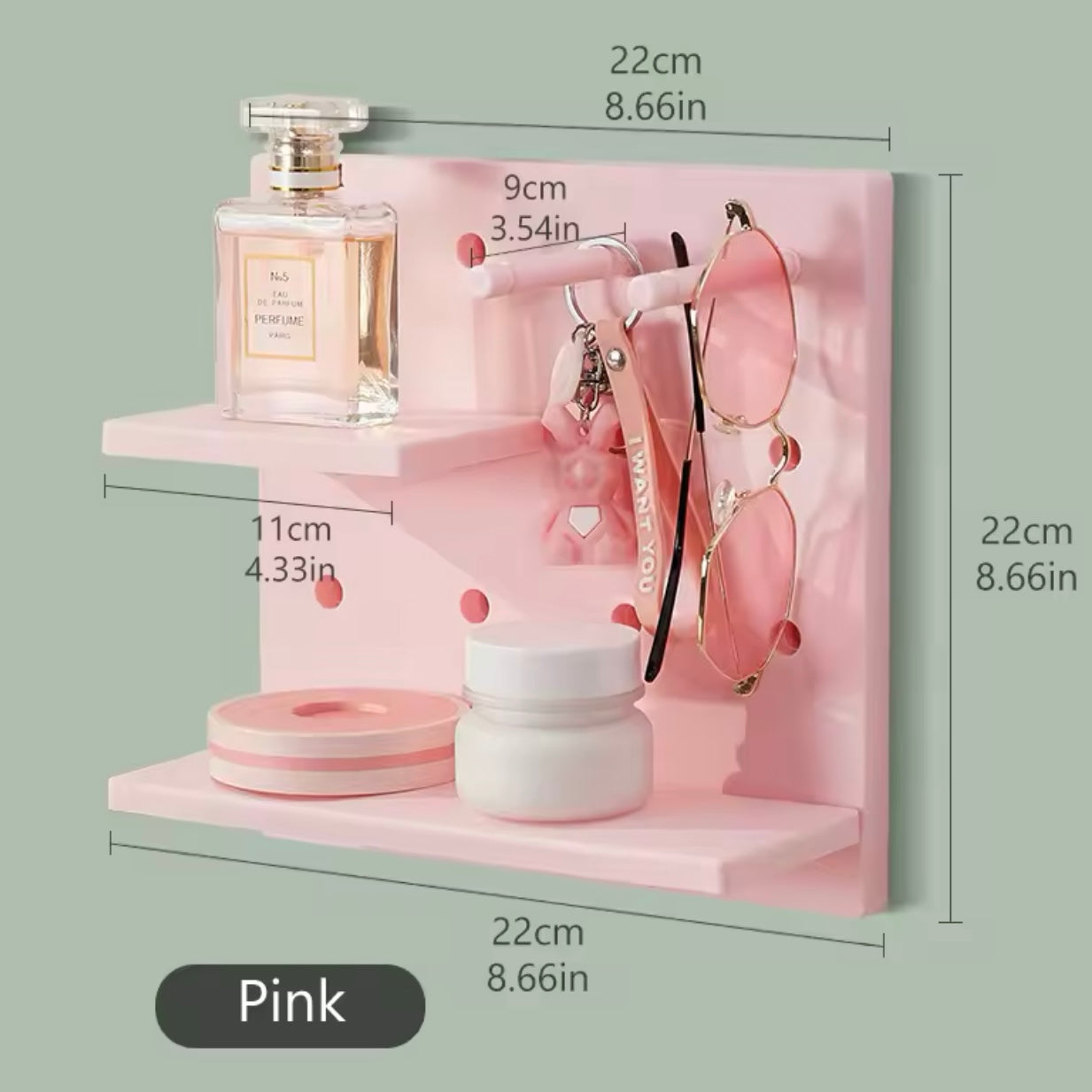 Repisa Organizadora para Pared. Incluye 8 Accesorios, 22x22Cms