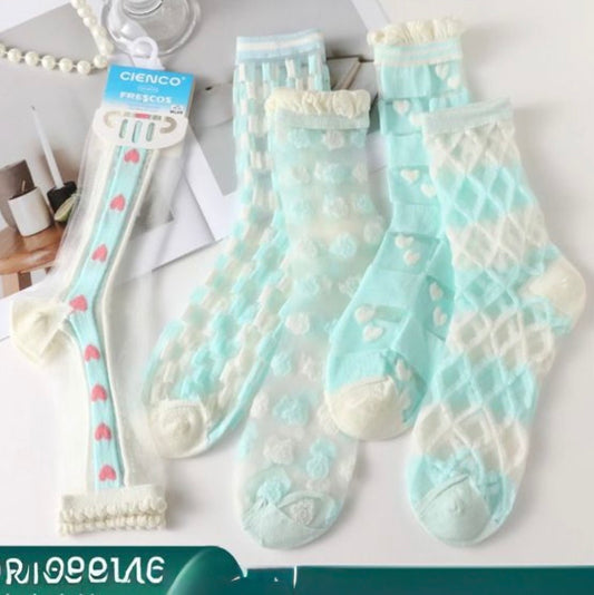 Calcetines Transparentes “Tonos Blancos Y Celestes”. Talla Standard (35-42)