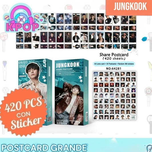 Set 420 PCS “BTS Jungkook”. 30 Photocards + 30 LomoCards + 360 Stickers