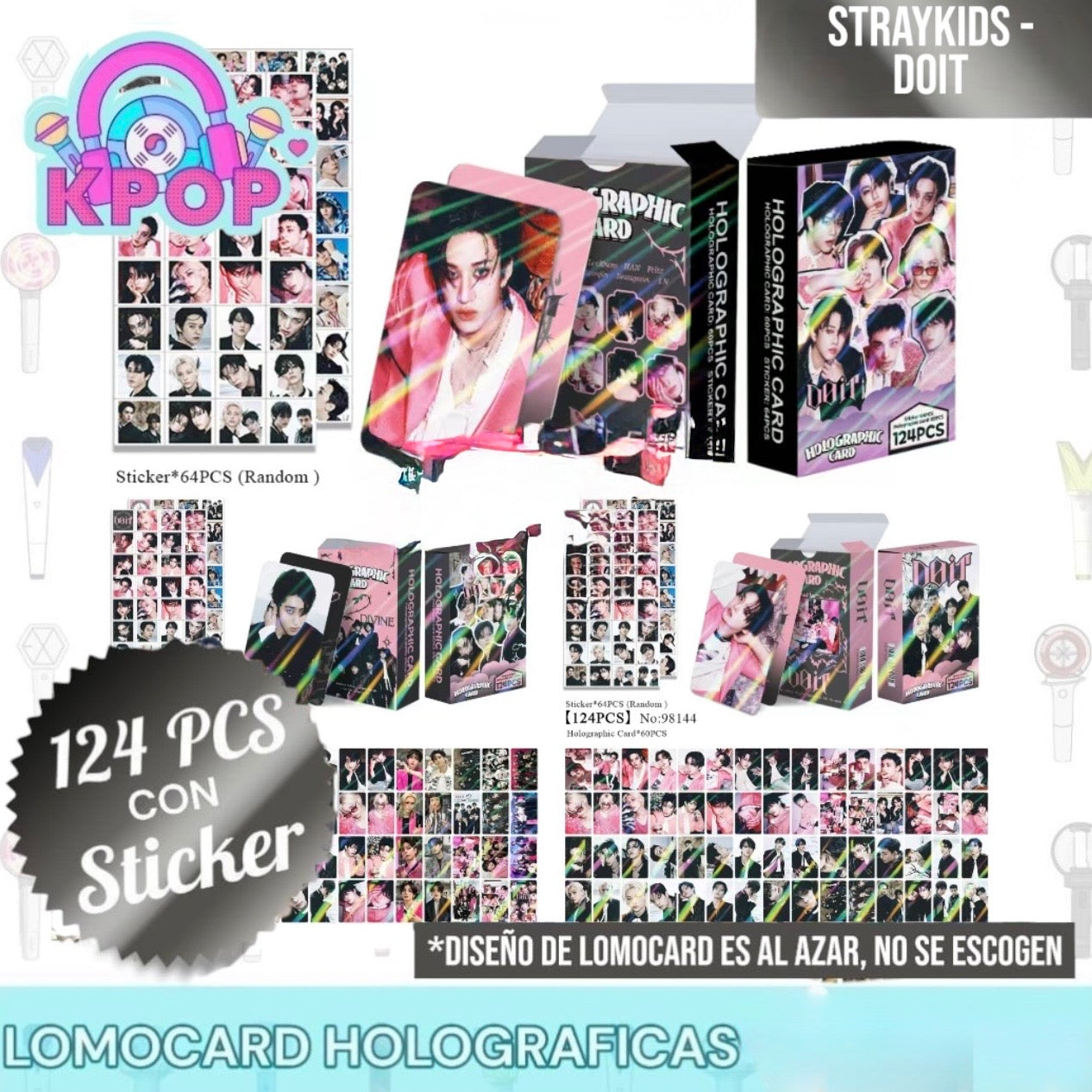 Set 124 PCS “Straykids”. 64 Photocards + 60 Mini Stickers.