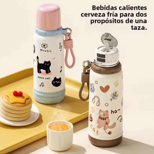 Termo Boquilla y Bombilla “Gatitos”. 550ml