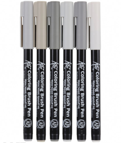 Set 6 Plumones Acuarelables Sakura Koi Brush Tonos Grises