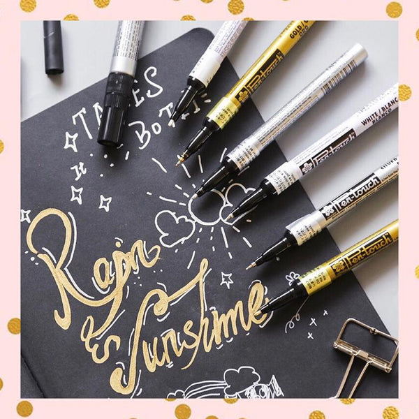 Marcadores permanentes de pintura Pen Touch Colores Plata-Oro-Cobre-Blanco, punta 1mm - Sakura - Frikiados