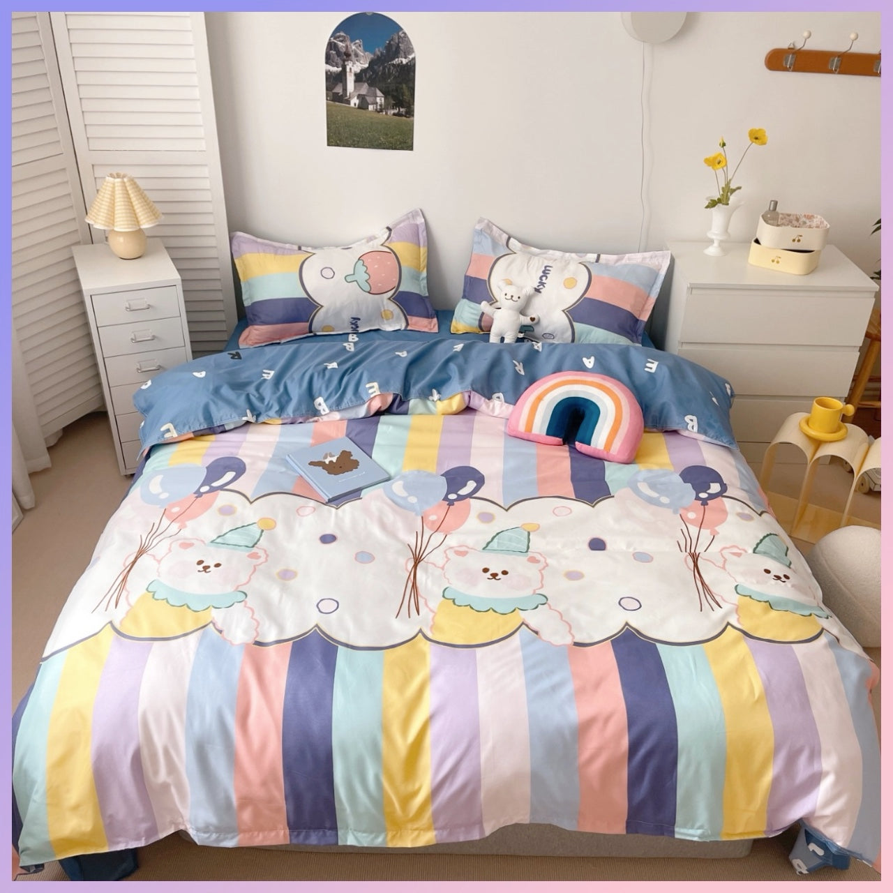 Funda cubre plumón + sabana + cubre almohada “Osito en el Circo”. Microfibra, 1,5 plazas