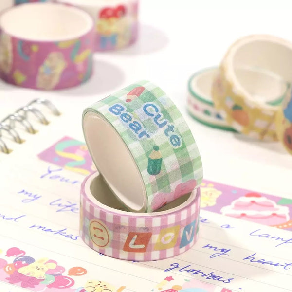 Set 5 Washi Tape + Mini lámina de Stickers