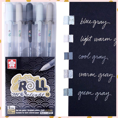 Set 5 Gelly Roll Moonlight tonos grises 0,5mm - Sakura