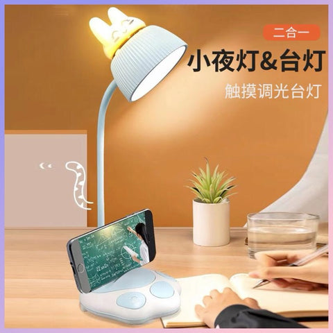 Lámpara de escritorio Doble luz Led “Conejito”, porta celular, cargador USB, altura 32cms aprox