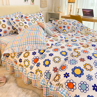 Funda cubre plumón + sabana Larga + 2 cubre almohada “Girasoles”. Microfibra, solo 2 Plazas