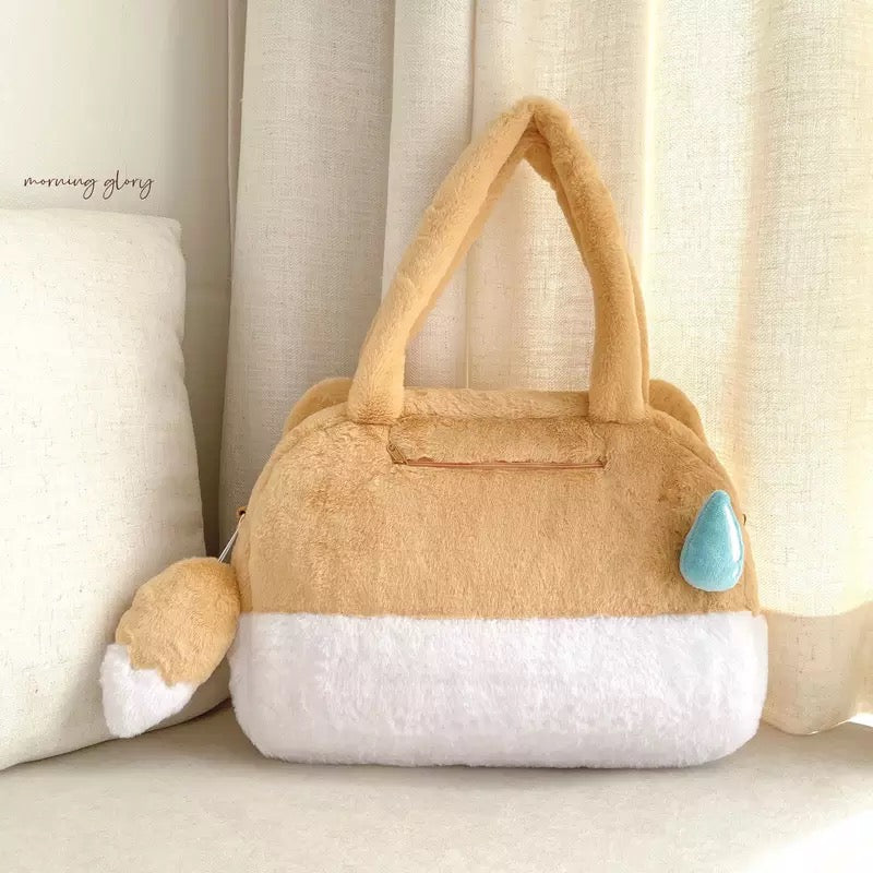 Bolso Felpudo + 2 pins + llavero colita, 35x29x7cms