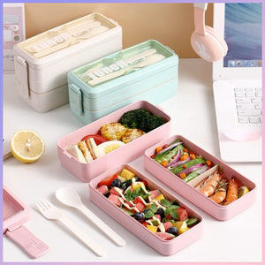 Lunch Box + tenedor y cuchara, apto para microondas, 2 y 3 niveles