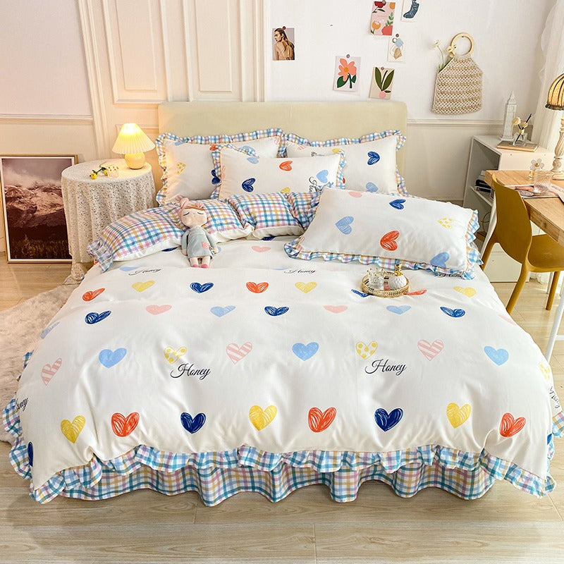 Funda cubre plumón + sabana Larga+ cubre almohada “Corazones”. Microfibra, 1,5 y 2 Plazas