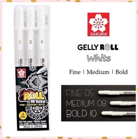 Set de 3 lápices gel Gelly roll Blanco - Sakura - Frikiados