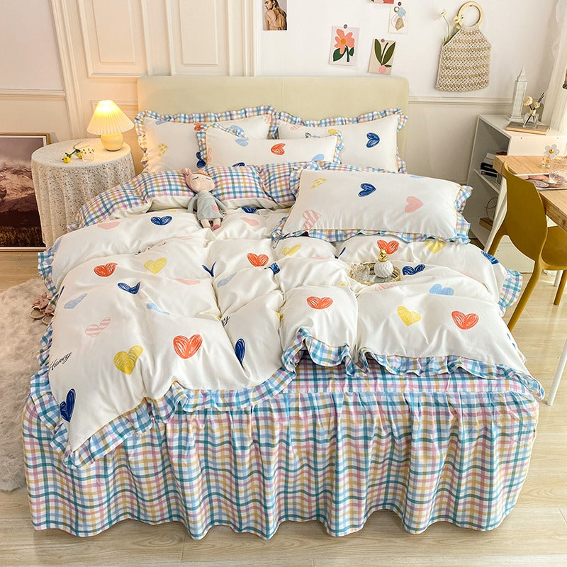 Funda cubre plumón + sabana Larga+ cubre almohada “Corazones”. Microfibra, 1,5 y 2 Plazas