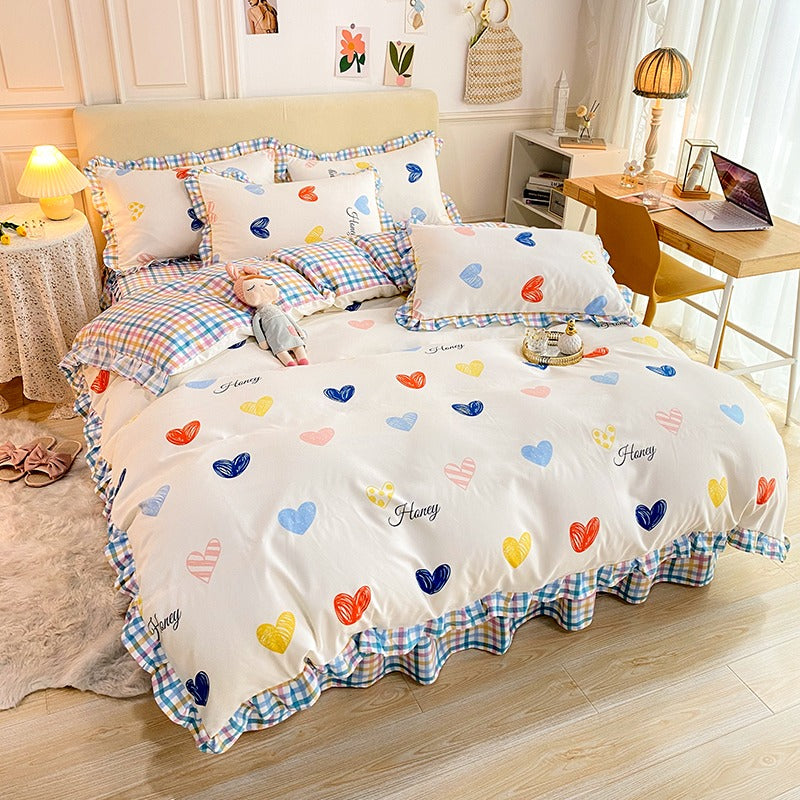 Funda cubre plumón + sabana Larga+ cubre almohada “Corazones”. Microfibra, 1,5 y 2 Plazas