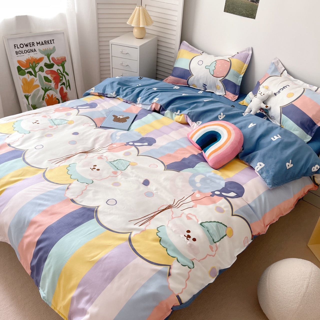 Funda cubre plumón + sabana + cubre almohada “Osito en el Circo”. Microfibra, 1,5 plazas