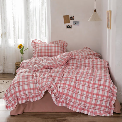 Funda cubre plumón + sabana + cubre almohada “Cuadraditos Rojos”. Microfibra, 1,5 plazas