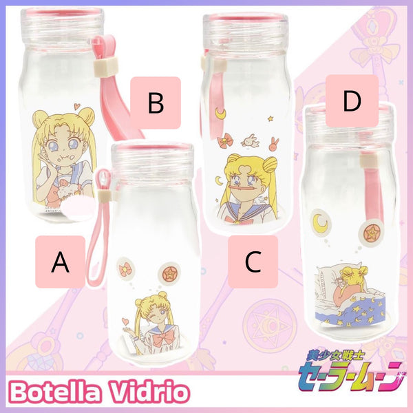 Botella Vidrio Templado “Sailor Moon”, Boca ancha, 400ml. Apta para líquidos calientes y fríos