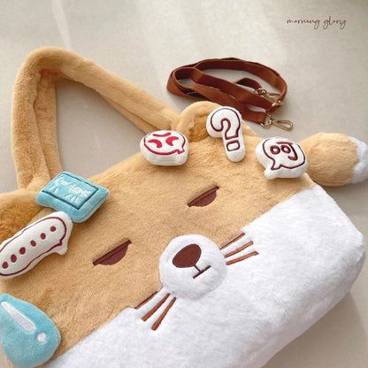 Bolso Felpudo + 2 pins + llavero colita, 35x29x7cms